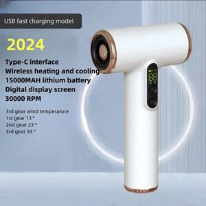 2024 Verkoop van draadloze haardroger 30000 tpm Highspeed Dry Cold Warm Wind Childrens Home Dormitory Travel USB Charging 240430