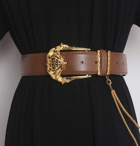 2024 Ceinture de luxe en cuir de vache de luxe avec chaîne en métal solide ceinture de taille en cuir véritable Jean pantalon sangle mode punk vache femme cadeau new02