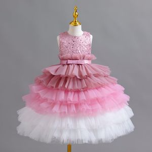 2024 Pailletten Prinses Bloemenmeisjesjurk Luxe Glitz Baljurk Kleine Meisjes Optocht Jurken Fuchsia Kleine Baby Tutu Jurk Met Kralen bling Optocht Bruidsjurken