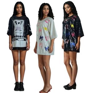 2024 Paillettes T-Shirt Robes Femmes Designer Paillette Hip Hop Mini Robe Livraison Gratuite