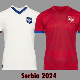 2024 Serbie Euro Soccer Jerseys Accueil Tops rouges Away Tops Serbie Équipe nationale de football Kits hommes chemises uniformes setswhite jersey 999