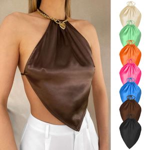 2024 Sexy Hanging Neck Tank Spring/Summer Color sólido Bolsa Tople para mujeres