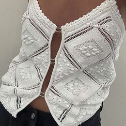 2024 Sexy Hollow Print Camisole Femmes Designer Diamond Button Button Sans manches Pulllate en tricot tricot