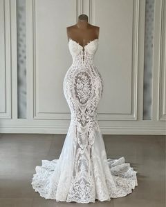 2024 Robes de mariée de sirène sexy chérie illusion appliques en dentelle complète