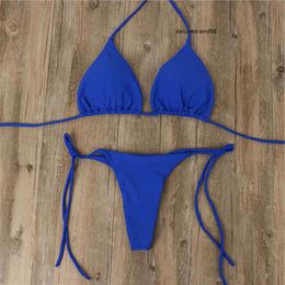 2024 Sexy Solid Mirco Bikini Sets Women Tie Side G-String Thong Swimsuit Vrouwelijk verband Badage Pak Brazlian Swimwear Biquini Ggitys Voyr