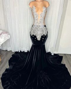 2024 pure o nek lange prom -jurk voor zwarte meisjes kristal Rhinestone verjaardagsfeestjurken zeemeermin diamanten avondjurken
