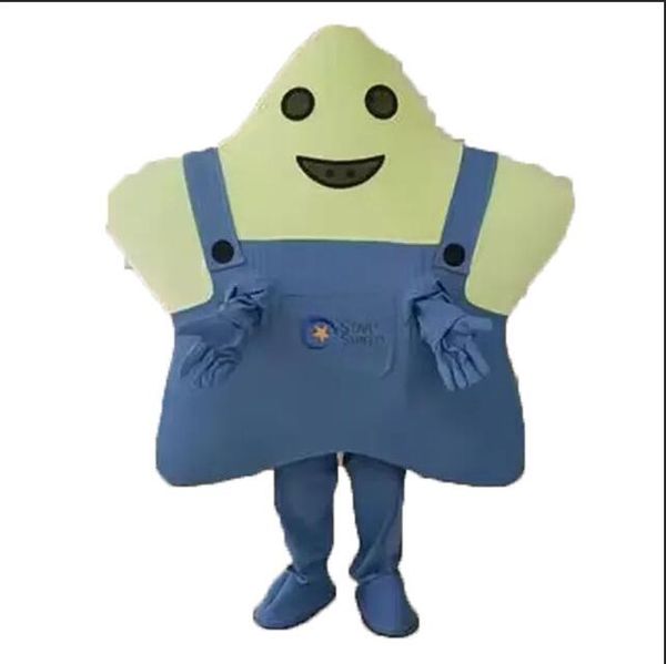 2024 Salopette jaune brillante Costume de mascotte de tête d'étoile Personnage de thème de dessin animé Carnaval Unisexe Halloween Carnaval Adultes Fête d'anniversaire Tenue fantaisie pour hommes femmes