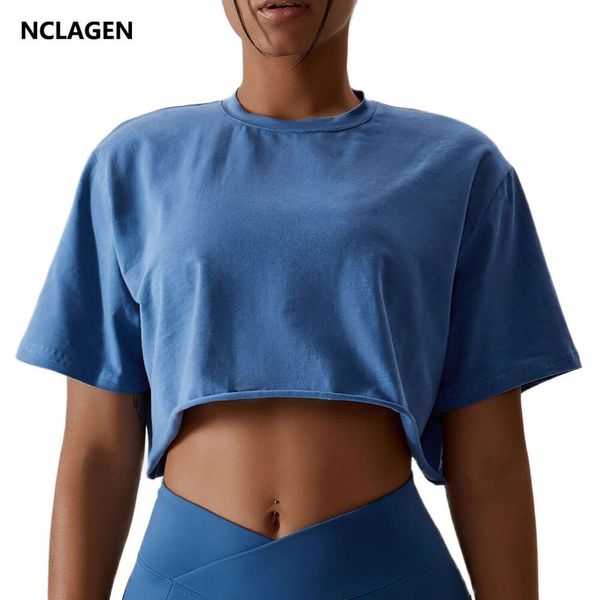 2024 chemise Align Yoga Lu Nclagen Casual T-shirt Coton Femmes Courtettes Dance Dance Sports Running Vêtements Fiess Crop Top Loose