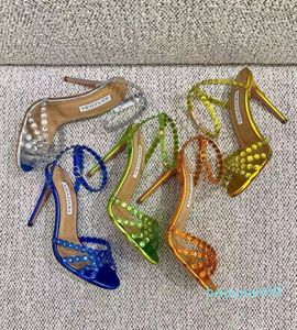 2024 schoenen sandalen sprankelend feest heldere jurk vrouwen hakken krista buckle sexy riem lederen sandaal