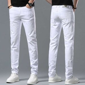 2024 Boutique Designer Blanc Jeans Fashion Men's Fashion Casual brodery Elastic Slim Fit Beau pantalon de la jambe droite de taille moyenne
