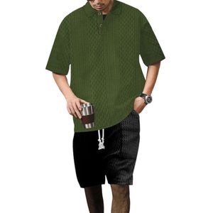 2024 korte mouwen shorts set heren zomer gebreide jacquard oversized los kraag vaste kleur t-shirt voor mannen m514 68
