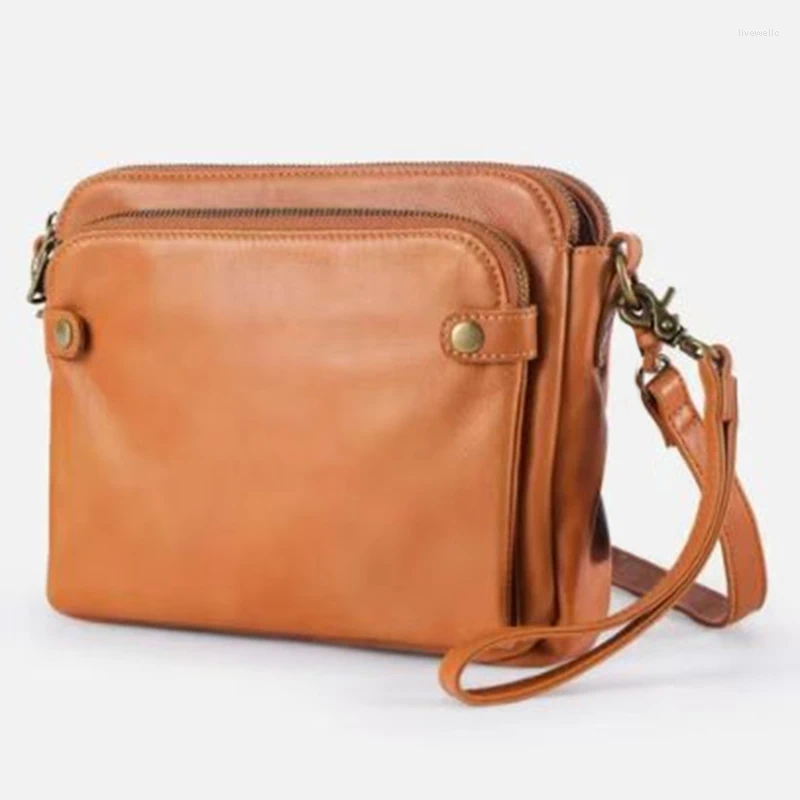 2024 Shoulder Bags 2024 Women Crossbody Three Layers Leather Handbag Retro Fashion Purse Multi Pocket Female Clutch Bag
