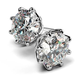 2024 Bijoux de mode simples Boucles d'oreilles Bijoux de luxe Bijoux en argent sterling 925 Solitaire Coupe ronde 5A Zircon cubique CZ Diamant Fête Femmes Mariage OL Boucle d'oreille Cadeau