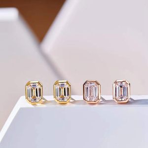 2024 Eenvoudige Mode Oorknopjes Sieraden 925 Sterling Zilver Rose Gold Fill Princess Cut 3A Kubieke Zirkonia CZ Diamant Feest Elegante Dames Oorbel Geschenk