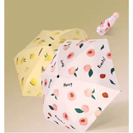 2024 Six Bones Capsule Fruit Umbrella UV Shade Vinyl Clear Umbrella Folding Pocket Sun Umbrella Mini Sun - Transparent Vinyl Sunshade