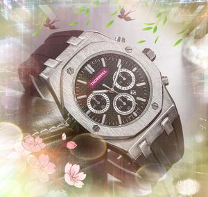 2024 Zes Drie Pins Heren Horloges 42mm Casual Zakelijk Mode Premium Klok Roestvrij Staal Rubber Quartz Uurwerk Batterij Hardlex Glas Horloge Kerstcadeaus