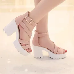 2024 Size dames sandalen zomer groot platform vrouwelijk dikke hiel hoge hakken peep teen schoenen sandalias plataForma 80 s