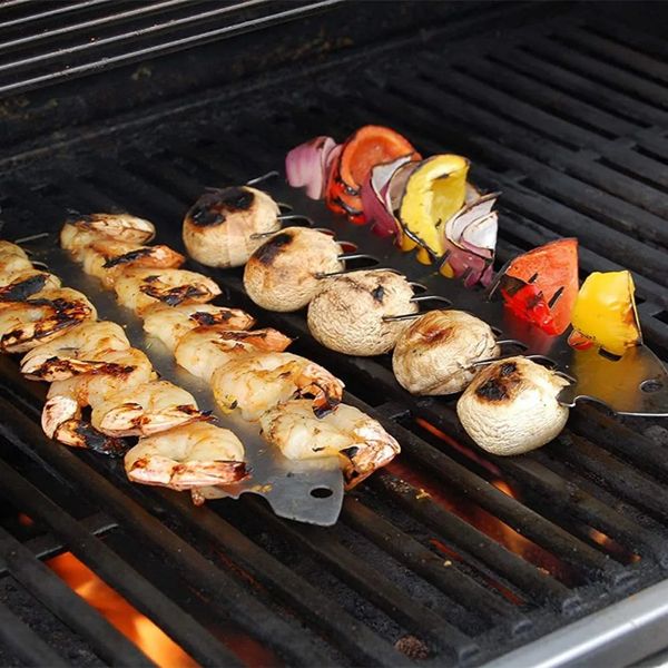 2024 brochettes barbecue réutilisable Grill en acier inoxydable BBQ BBQ Camping Kitchen Tools - Pour les brochettes Barbecue réutilisables