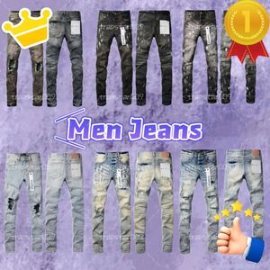 2024 Skinny Violet Genou Longueur Designer Hommes Tendance Longue Droite Ripped High Street Jeans Taille 29-40 jgk6688