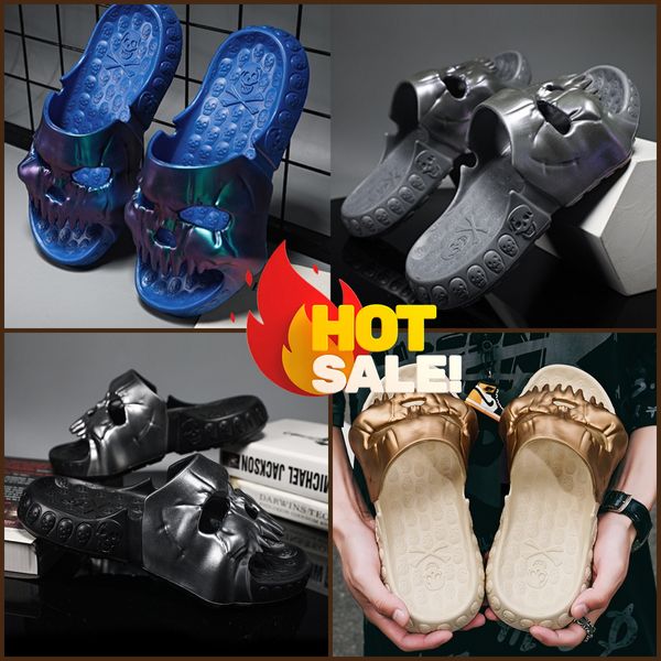 2024 zapatillas verano personalizado cráneo diapositivas para mujeres hombres suave EVA podría deslizador plano unisex sandalias de playa casual pareja diversión chanclas