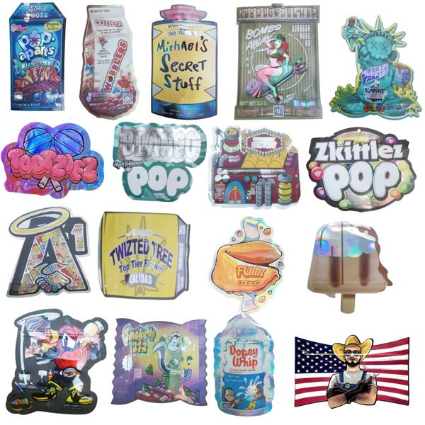 2024 petit sac en mylar forme irrégulière fermeture éclair découpée refermable holographique Californie fumi exotique bubblegum cerise runtz sac à dos boyz personnalisé 7g oz once livre