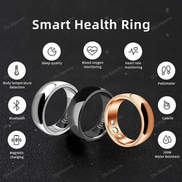 2024 Smart Ring Health Monitor para hombres Termómetro Termómetro Presión arterial Velocidad cardíaca Monitor de sueño IP68 impermeable para Android 240412