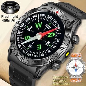 2024 smartwatch voor mannen kompas buiten robuuste 100+ sport 466*466 HD IP68 Waterdichte BT Call 450mAh batterij zaklamp horloges