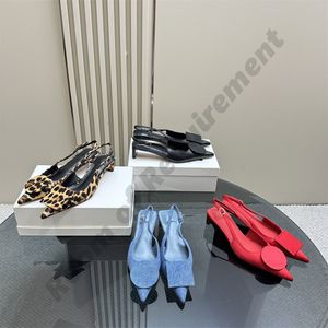 2024 SND Tacones altos de mujer puntiaguda con bombas de decoración de arco Sandalias de leopardo de 4.5 cm Slingbacks de tacón alto de tacón liso zapatos para mujeres con caja