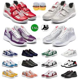 2024 Sneakers Chaussures décontractées America Cup Running Shoe Soft Prad Dhgates Geatic Cuir Randing Shoe Lace-Up Mesh Stitching Prads Tennis Rubber Mesh Tissu