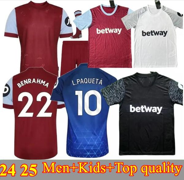 2024 Jersey de fútbol Final Praga Bowen Rice Scamacca West Hams Camisas de fútbol 24 25 Hombres Niños Uniteds Antonio Lanzini Paqueta White Third 3rd Lanzini Uniforme