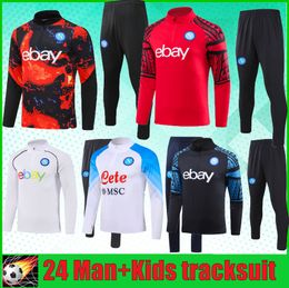 2024 Soccer Tracksuit Napoli Kids Kit Man Training Suit Osimhen Lozano 24 25 Adult Football Half Zipper Sportswear Chandal Futbol Survitement Set