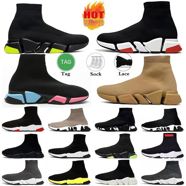 2024 Chaussette Chaussures Hommes Femmes Graffiti Blanc Noir Rouge Beige Rose Semelle Transparente À Lacets Néon Jaune Hommes Femmes Chaussettes Speed Runner Baskets Plat