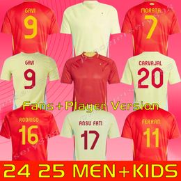 2024 Espagne Jerseys de football 24 25 Pedri Espana Morata Ferran Koke Gavi Lamine Yamal Fans Joueur de football Shirts Men Kids Kits Ll Orente Ansu Fati Carvajal ol Mo