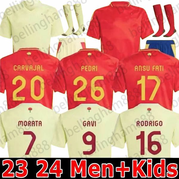 2024 SPAINS Pedri Fútbol Jerseys 24 25 Morata Lamine Yamal Rodrigo Pino Merino Sergio M.Asensio Ferran Spanish Home Away Men Kit Kit Fútbol Camisa de fútbol Fan jugador Versión