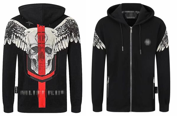 2024 Deporte Calidad Hip Marca Hip-Hop, Moda Skull Wing Hot Diamond Print Pleins Suéter Hombre Trendy Wind West Coast High Street Sudadera con capucha Ja