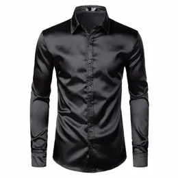 2024 Lente En Herfst Mannen Nieuwe Fi Persality Effen Kleur Glanzend Lg-mouwen Elegante Luxe Casual shirt Tops D6Q4 #