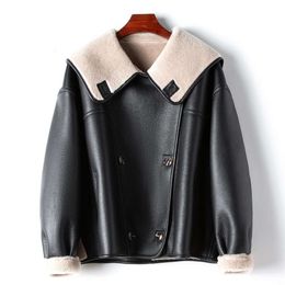 Manteau de fourrure décontracté en cuir écologique pour femmes, avec particules de laine intérieure, nouvelle collection printemps et automne 2024, 891058