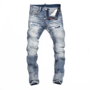 2024 lente en herfst gepersonaliseerde elastische grote pauze gepersonaliseerde strakke nachtclub mode doorbraak D2 jeans herenbroeken Blue17ZY