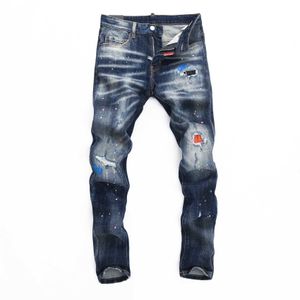 2024 Printemps et Automne Personnalisé Élastique Lavage À L'eau Personnalisé Jet D'encre Serré Discothèque Mode Percée D2 Jeans Pantalons Pour Hommes