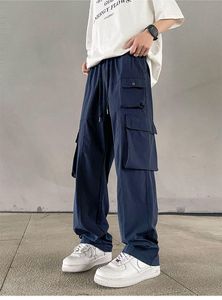 2024 lente en zomer nieuwe ontwerper dunne snelle drogende overalls multi-pocket casual broek vaste kleur stretch rechte broek