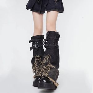2024 Arrivée du printemps Femmes de personnalité Design denim Legher Warmer Y2K Harajuku Style Socks Spice Girl High Street Stocks 240422