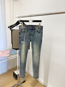 Jean brodé avec fermeture éclair pour homme, pantalon crayon Long à rayures légèrement délavé, WCNZ027, printemps-automne 2024