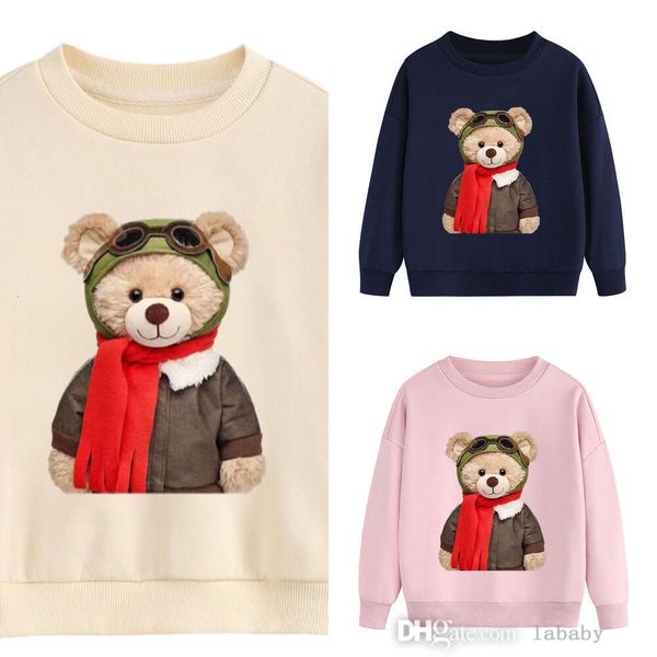 2024 printemps automne nouveaux enfants à capuche mode écharpe ours imprimé pull à manches longues sweats à capuche enfants garçons et filles hauts de sport vêtements