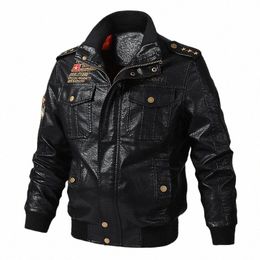 2024 Printemps Automne Nouveau Style Militaire Veste En Cuir PU Pour Hommes Vintage Multi-poches Col Montant Vestes De Moto Manteau En Cuir S1Nk #