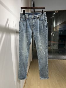 2024 Spring herfst gescheurde print zipper heren jeans lichte gewassen man's lange potloodbroek wcnz049