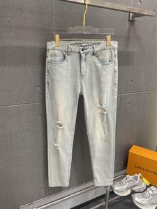 2024 Lente Herfst Gescheurde Rits Heren Jeans Karakter Print Licht Gewassen Gestreepte Man Lange Potlood Broek WCNZ005