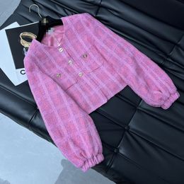 2024 Spring Automne Tweed Plaid Print Jackets Women's Crew Neck Neck Breasted Brefted Woman's Oorwear Coats XDBJ008