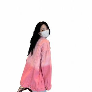 2024 Lente Herfst Vrouwen Losse Roze Denim Jas Koreaanse Stijl Single-Breasted Lg Mouw Jasje Vrouw Vintage casual Jean Tops X73l #