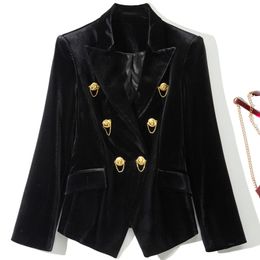 2024 primavera negro Color sólido cadenas Blazers manga larga solapa con muescas paneles asimetría prendas de vestir abrigos Y3O282358