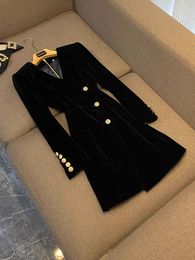 Robe noire de couleur unie, manches longues, col en v, boutons, robes courtes décontractées, printemps 2024, D4J261556